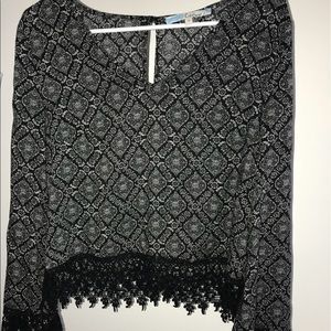 white with black pattern blouse